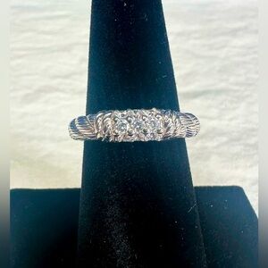 Judith Ripka Silver Twisted Cable Ring with Clear Stones Size 7